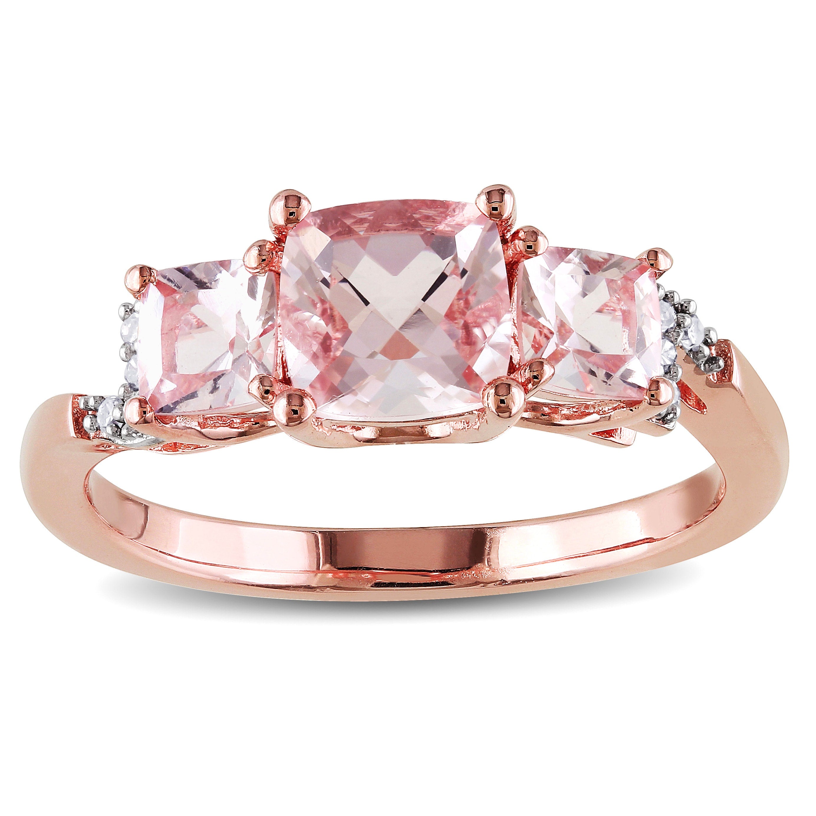 Miadora Sterling Silver Rose Plated Morganite And Diamond Accent 3 Stone Engagement Ring G H I1 I2