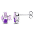 Miadora Multi Gem Cluster Stud Earrings Sterling Silver