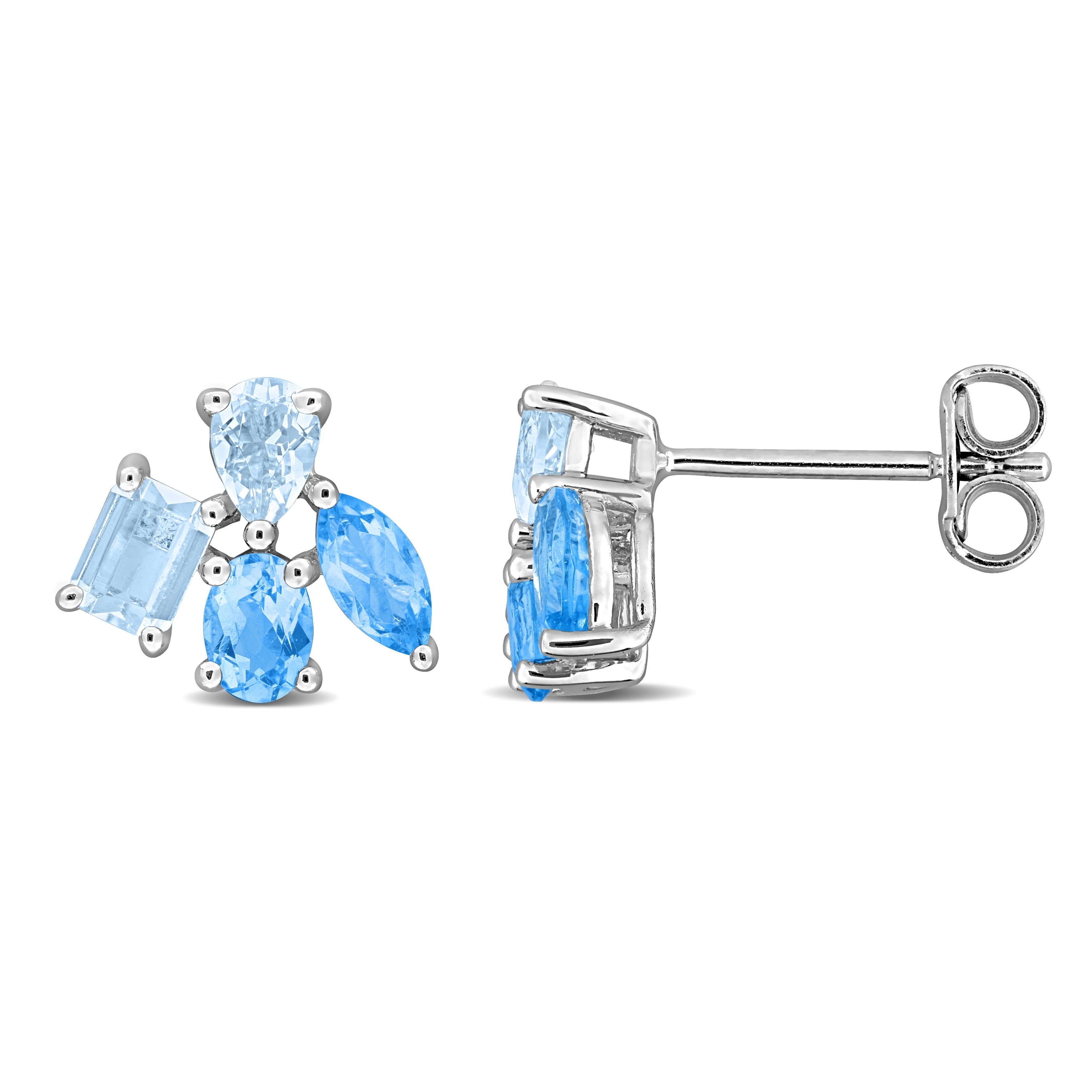 Miadora Multi Gem Cluster Stud Earrings Sterling Silver