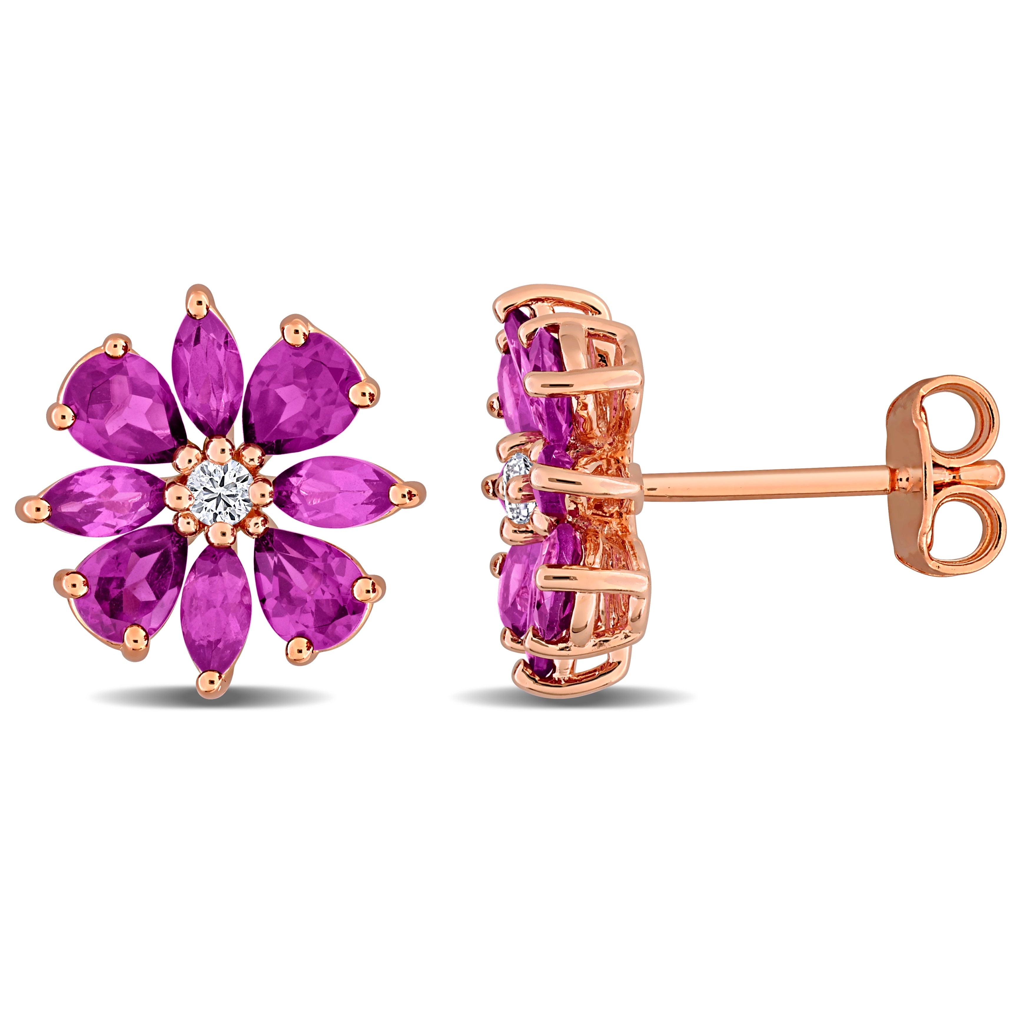 Miadora Multi Gem Flower Stud Earrings Sterling Silver