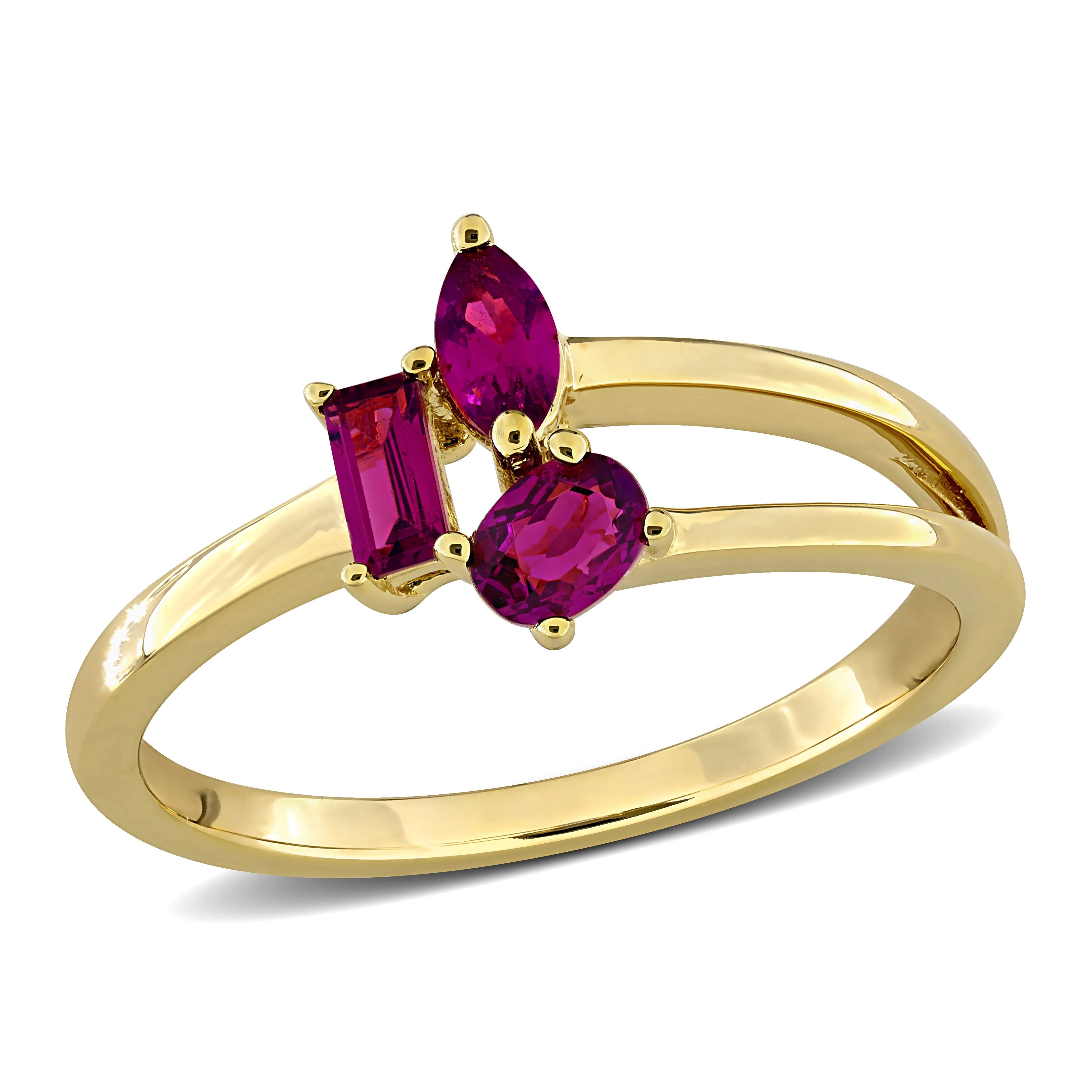 Miadora Multi Gem Three Stone Split Shank Ring Sterling Silver