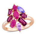 Miadora Multi Shape Gemstone Floral Ring Sterling Silver