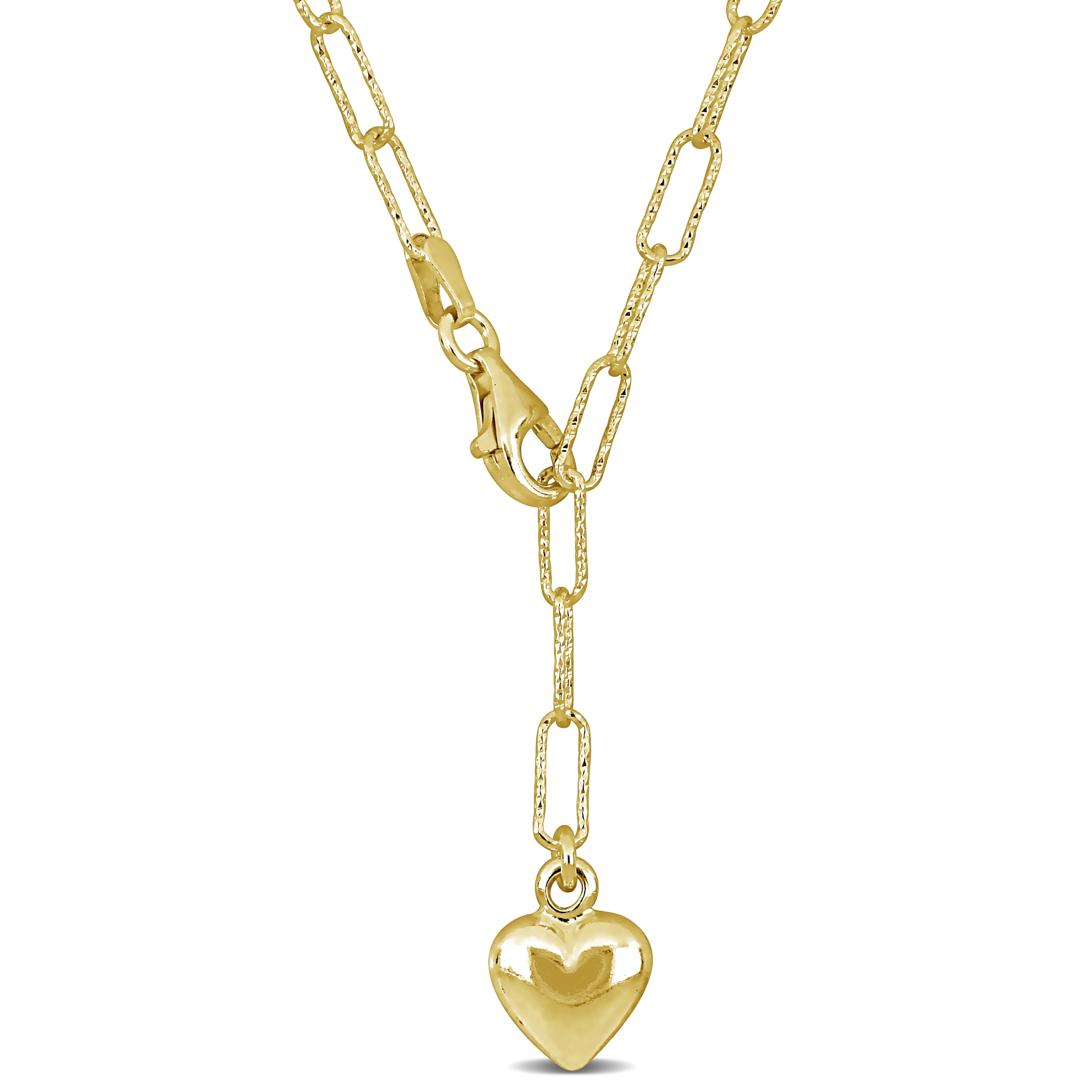 Miadora Paperclip Heart Lariat Necklace Yellow Silver