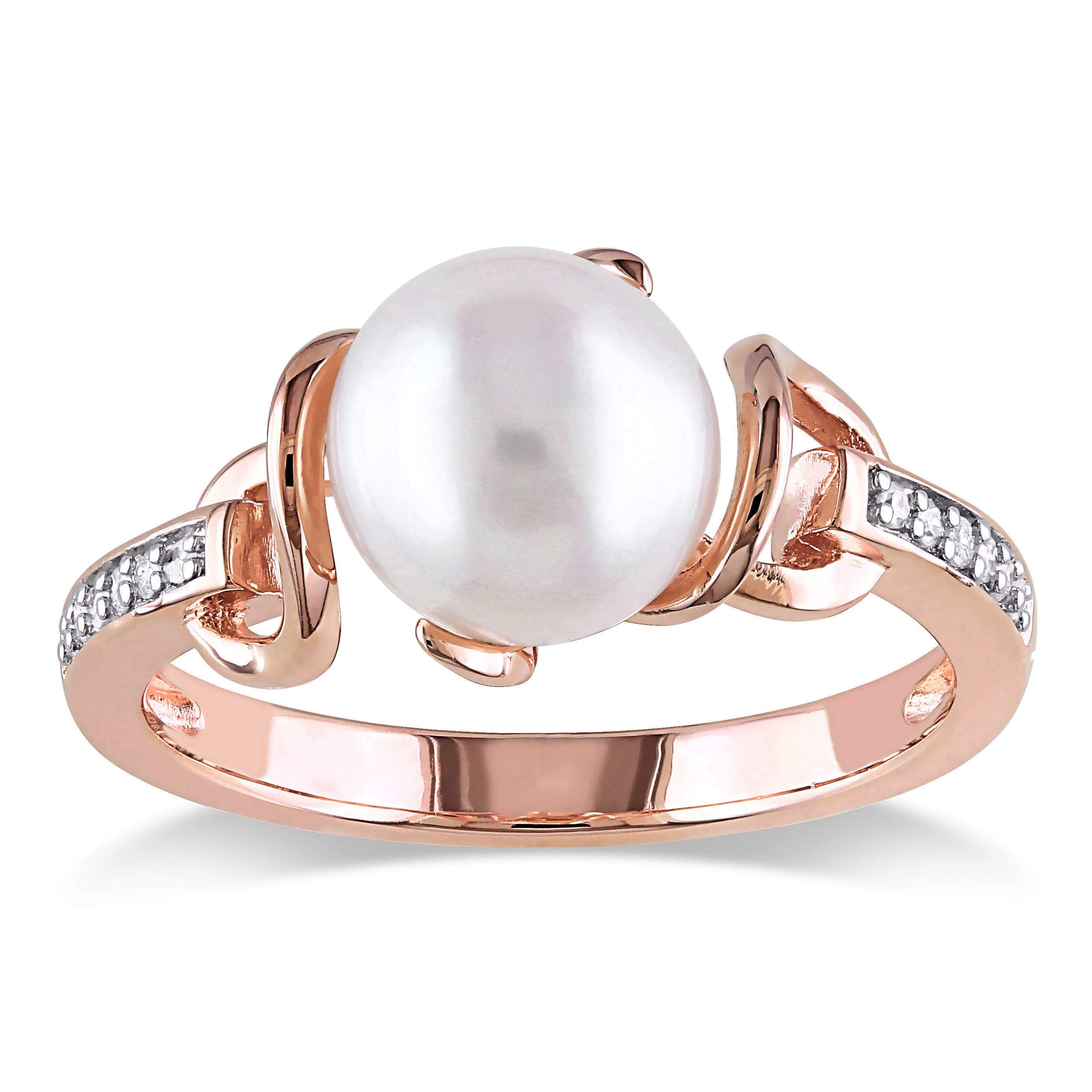 Miadora Rose Gold Plated Sterling Silver Cultured Freshwater Pearl And Diamond Solitaire Twist State