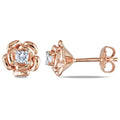 Miadora Rose Plated Silver Created White Sapphire Flower Stud Earrings