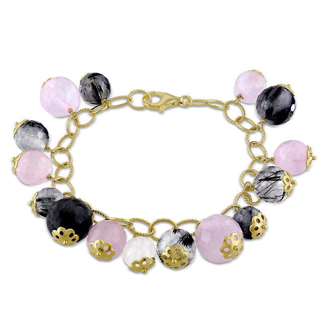 Miadora Rose Plated Silver Rose And Black Rutilated Quartz Bracelet