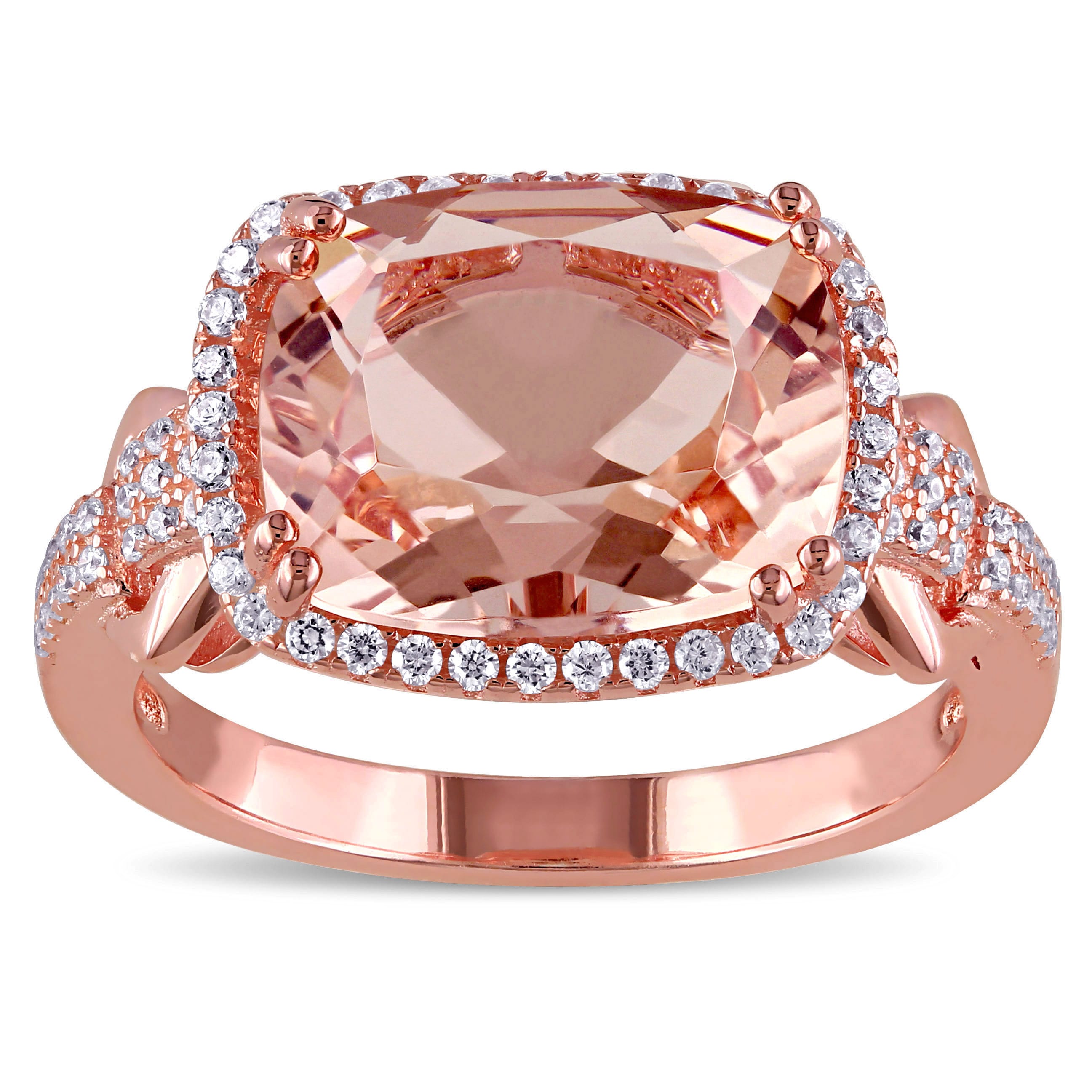 Miadora Rose Plated Silver Imitation Morganite And Cubic Zirconia Cocktail Ring Pink