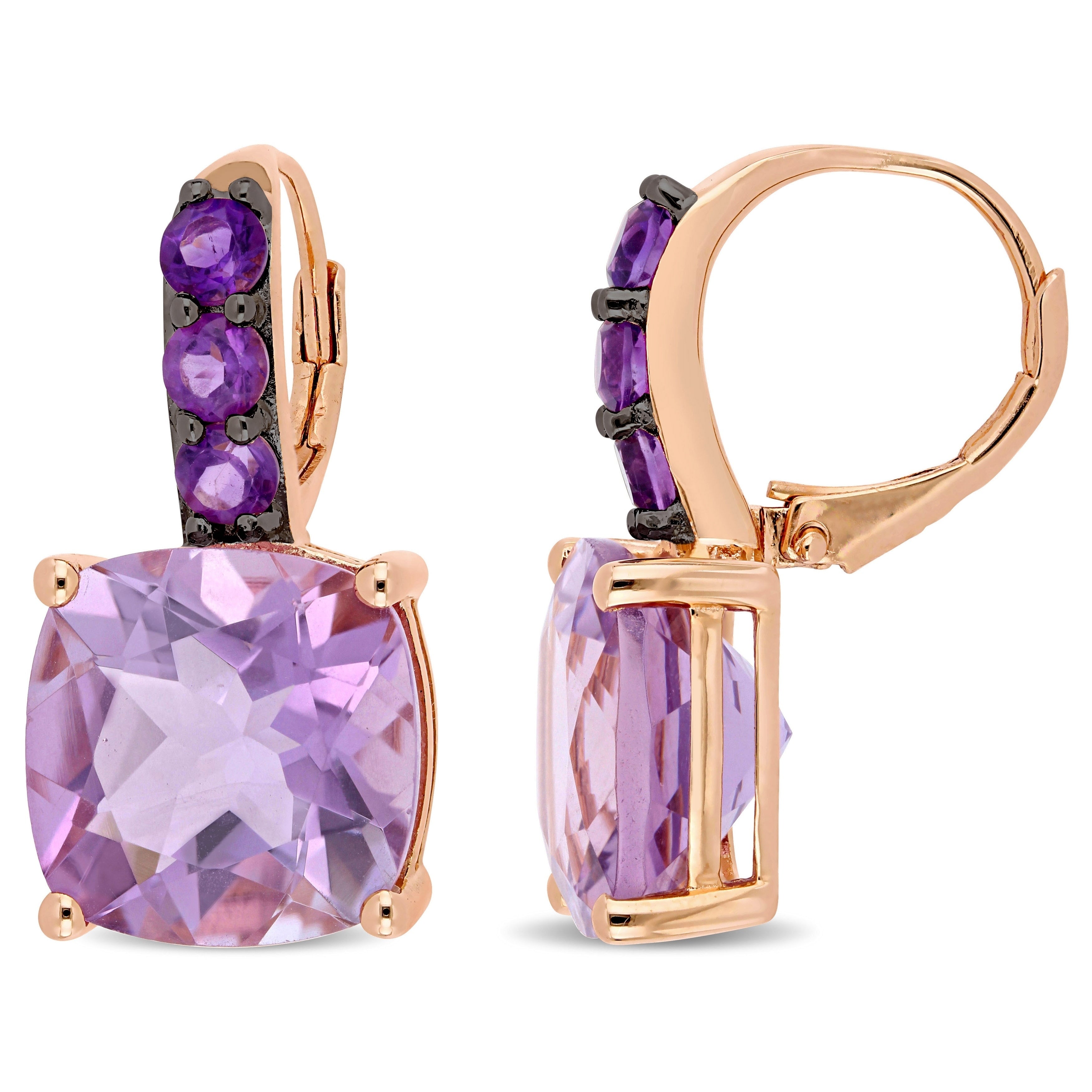 Miadora Rose Plated Sterling Silver 15 1 2Ct Tgw Rose De France And Amethyst Drop Earrings