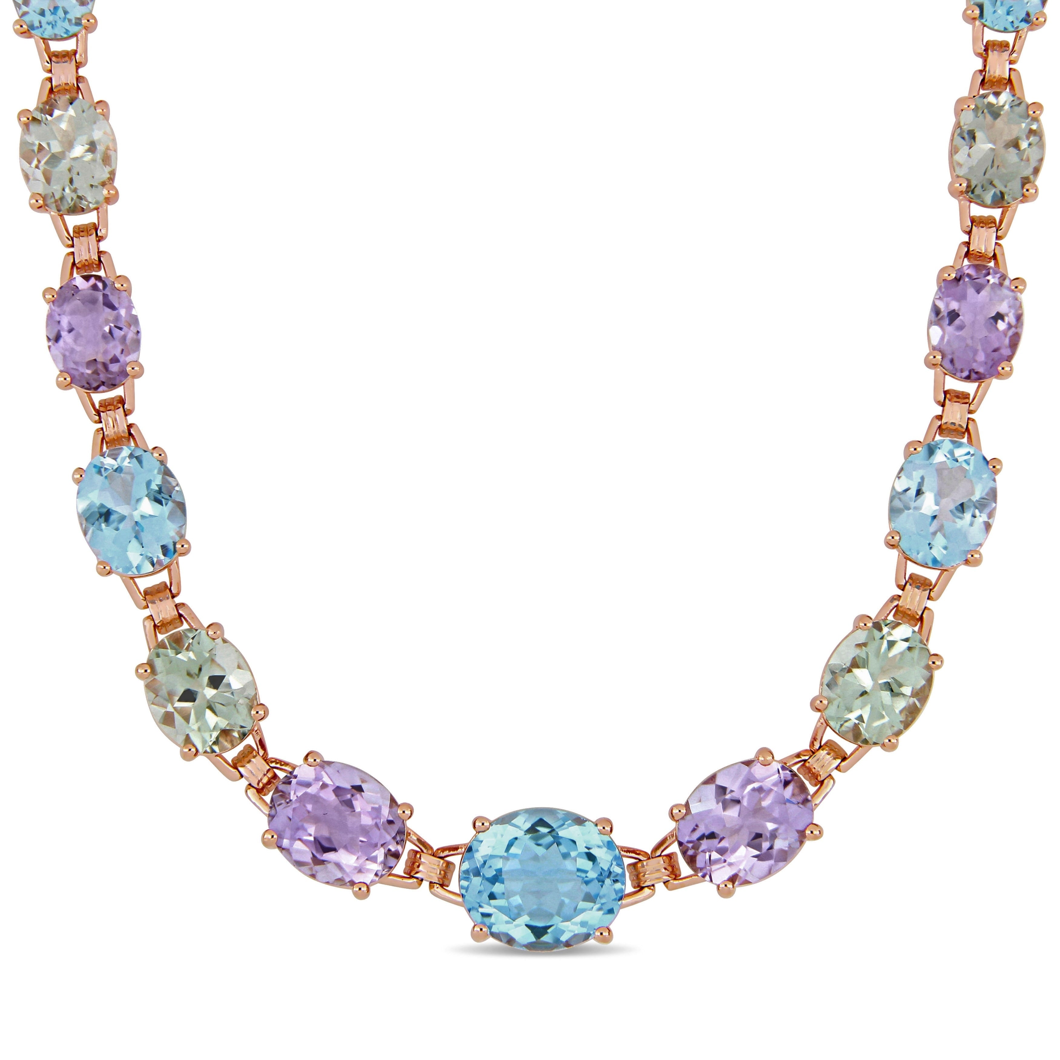 Miadora Rose Plated Sterling Silver 69Ct Tgw Multi Stone Link Necklace