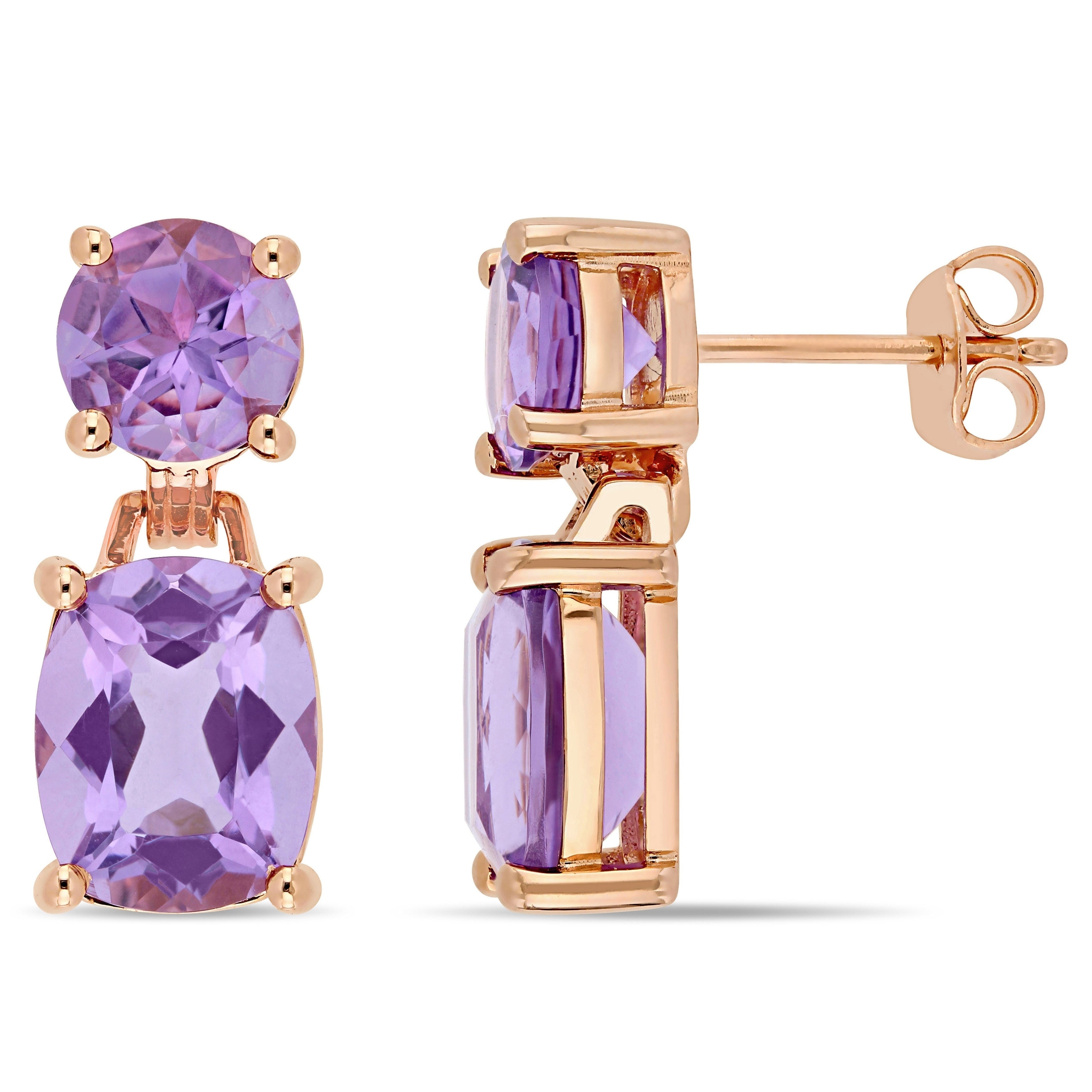 Miadora Rose Plated Sterling Silver 8Ct Tgw Amethyst Dangle Earrings