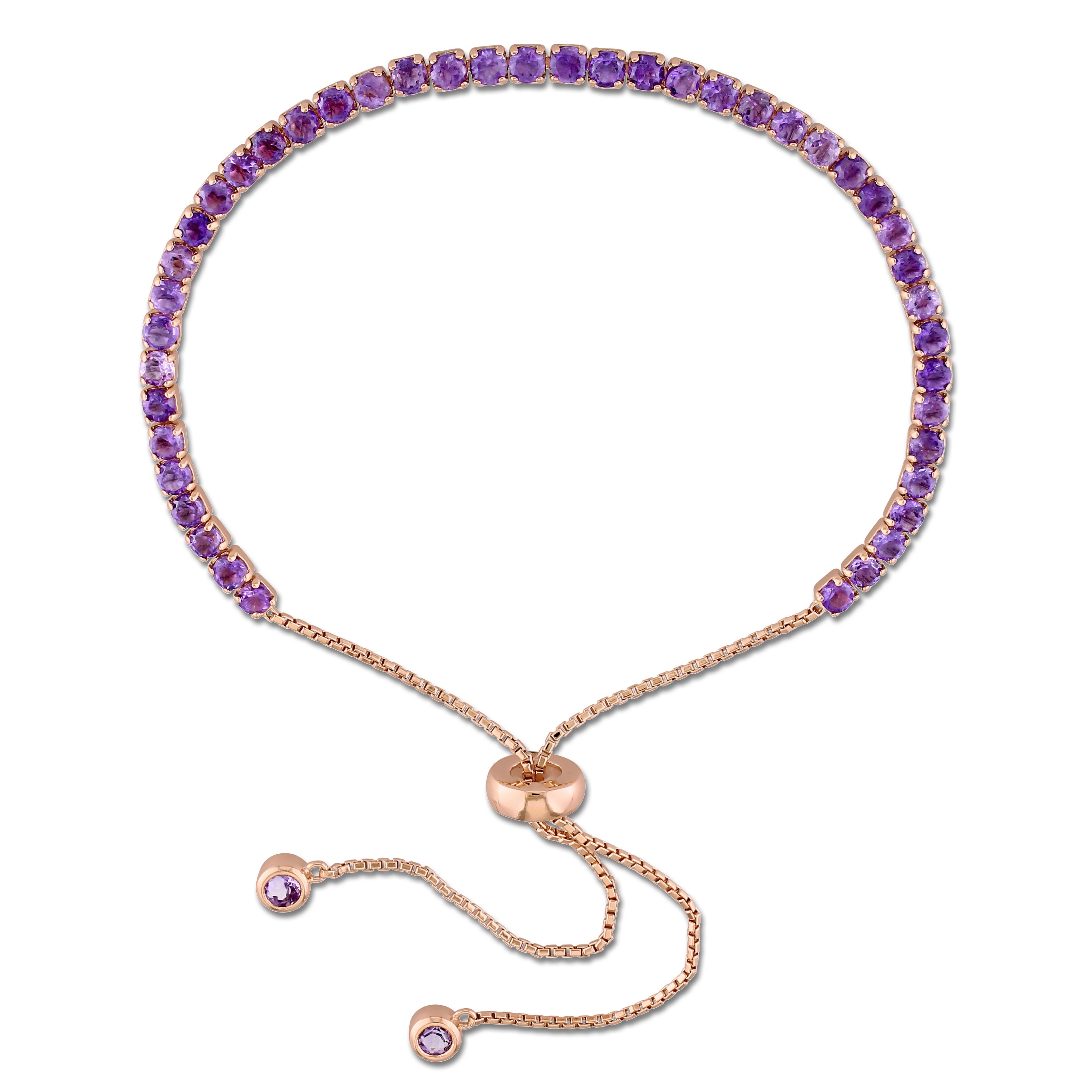 Miadora Rose Plated Sterling Silver Amethyst Tassel Adjustable Slider Bracelet Purple