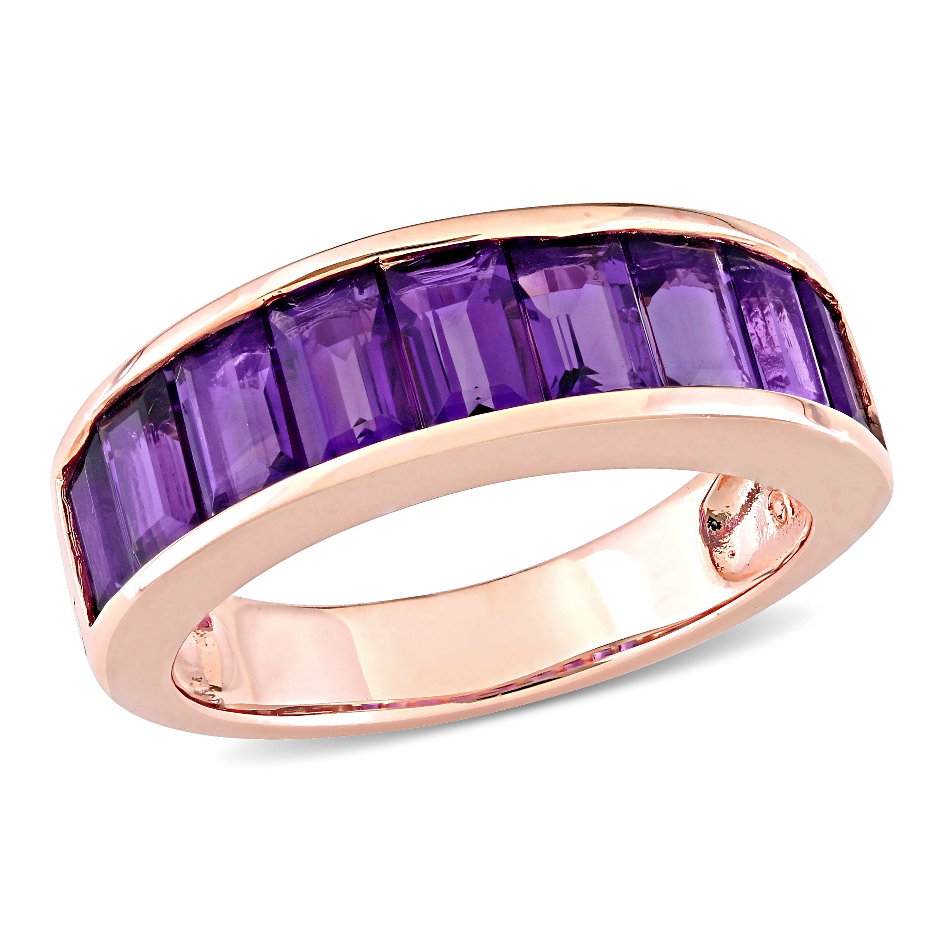 Miadora Rose Plated Sterling Silver Baguette African Amethyst Semi Eternity Anniversary Band Ring
