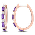 Miadora Rose Plated Sterling Silver Baguette Cut African Amethyst White Topaz Oval Hoop Earrings 29.2Mm X 3.3Mm X 22.8Mm