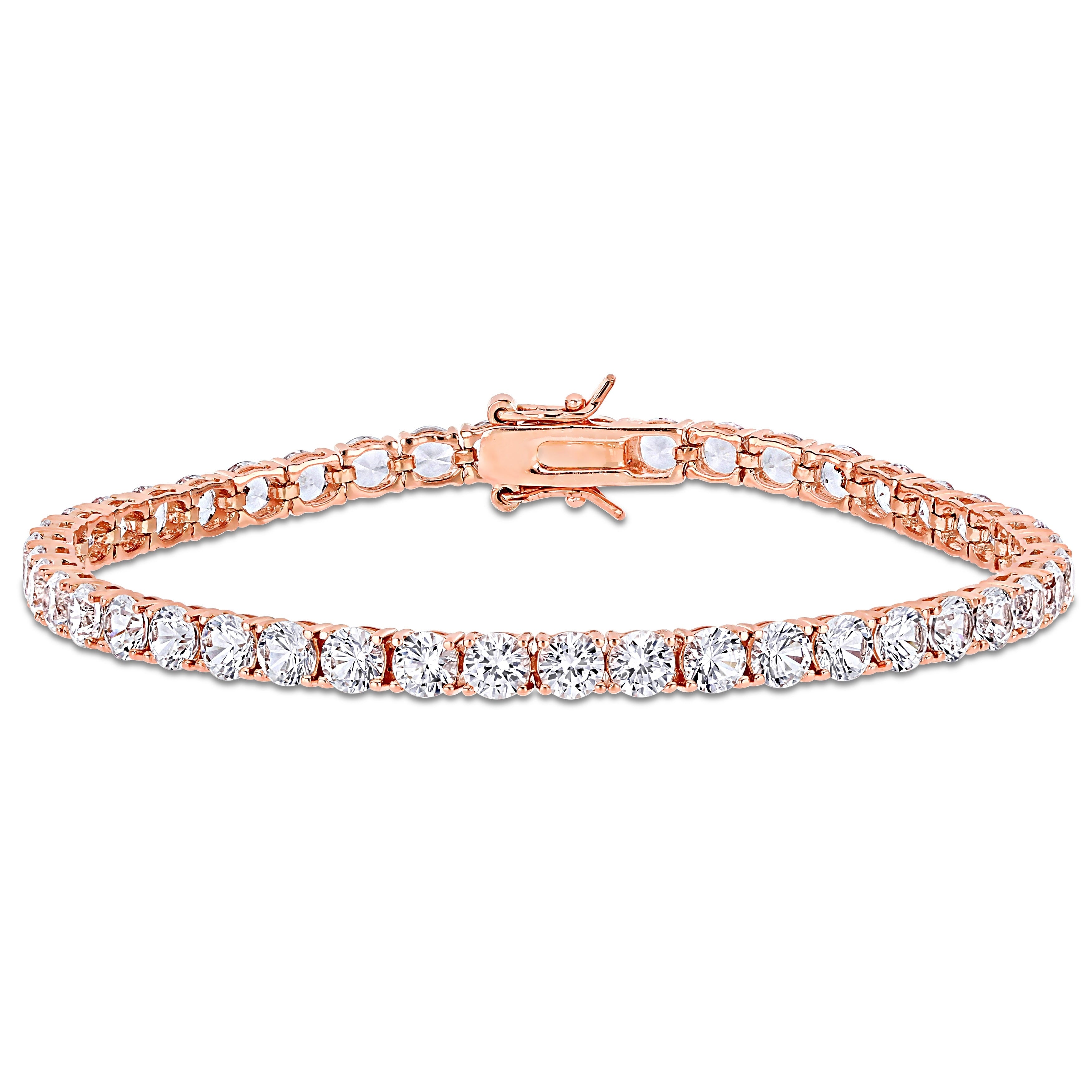 Miadora Rose Plated Sterling Silver Created White Sapphire Tennis Bracelet