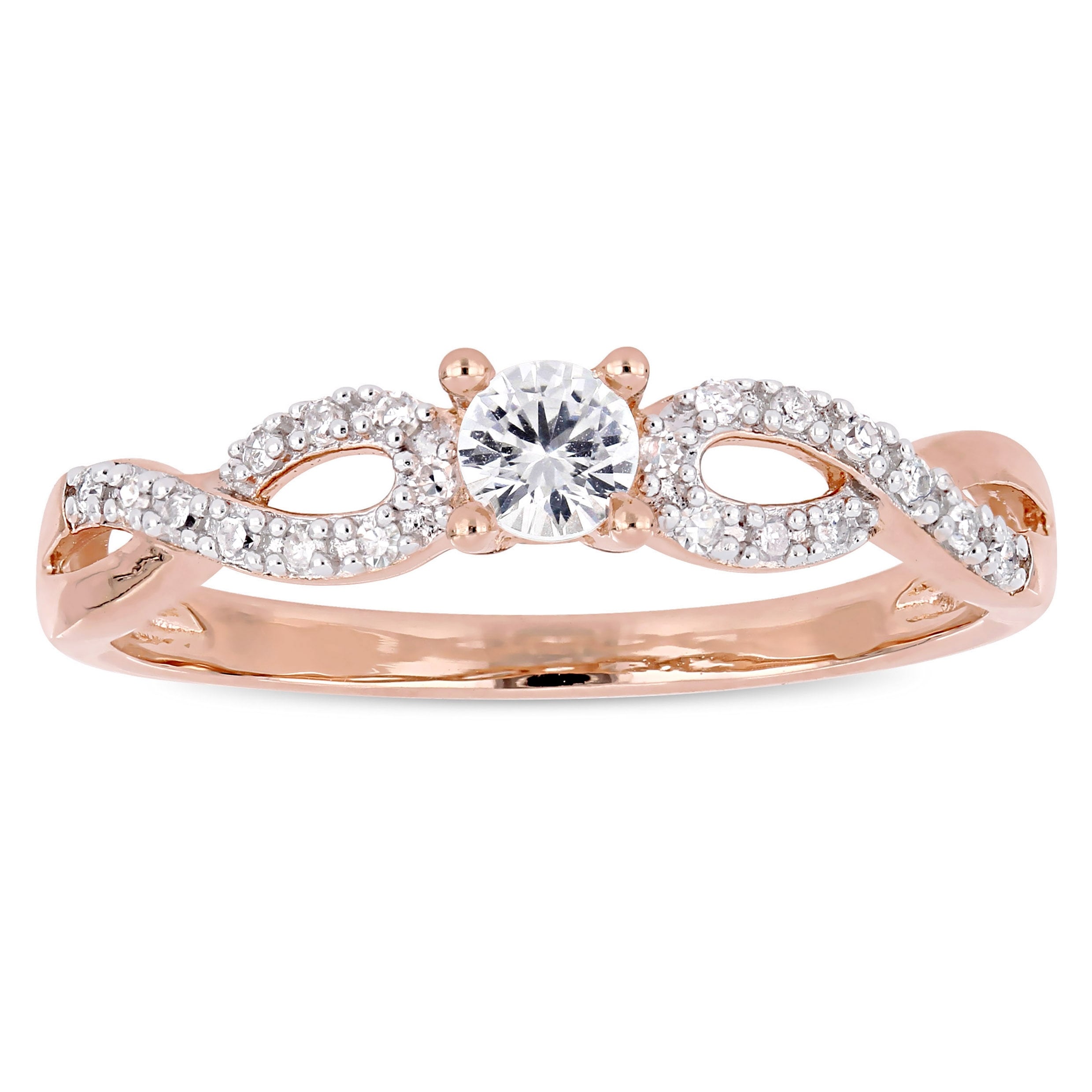 Miadora Rose Plated Sterling Silver Created White Sapphire And 1 10Ct Tdw Diamond Infinity Engagement Ring