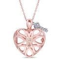 Miadora Rose Plated Sterling Silver Heart Cut White Topaz Openwork Locket With Centered Lock And Studded Key Necklace