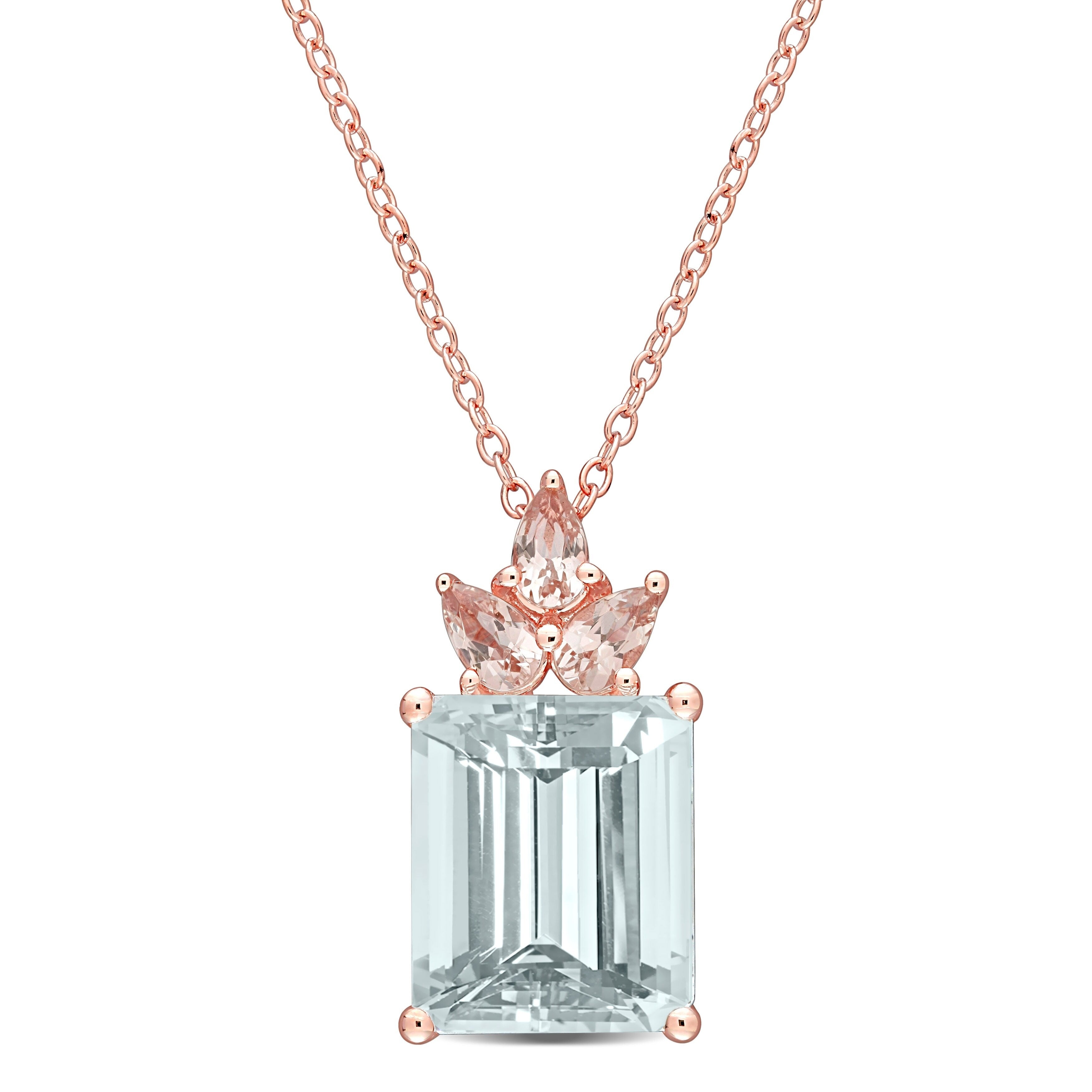 Miadora Rose Plated Sterling Silver Ice Aquamarine And Morganite Floral Drop Necklace