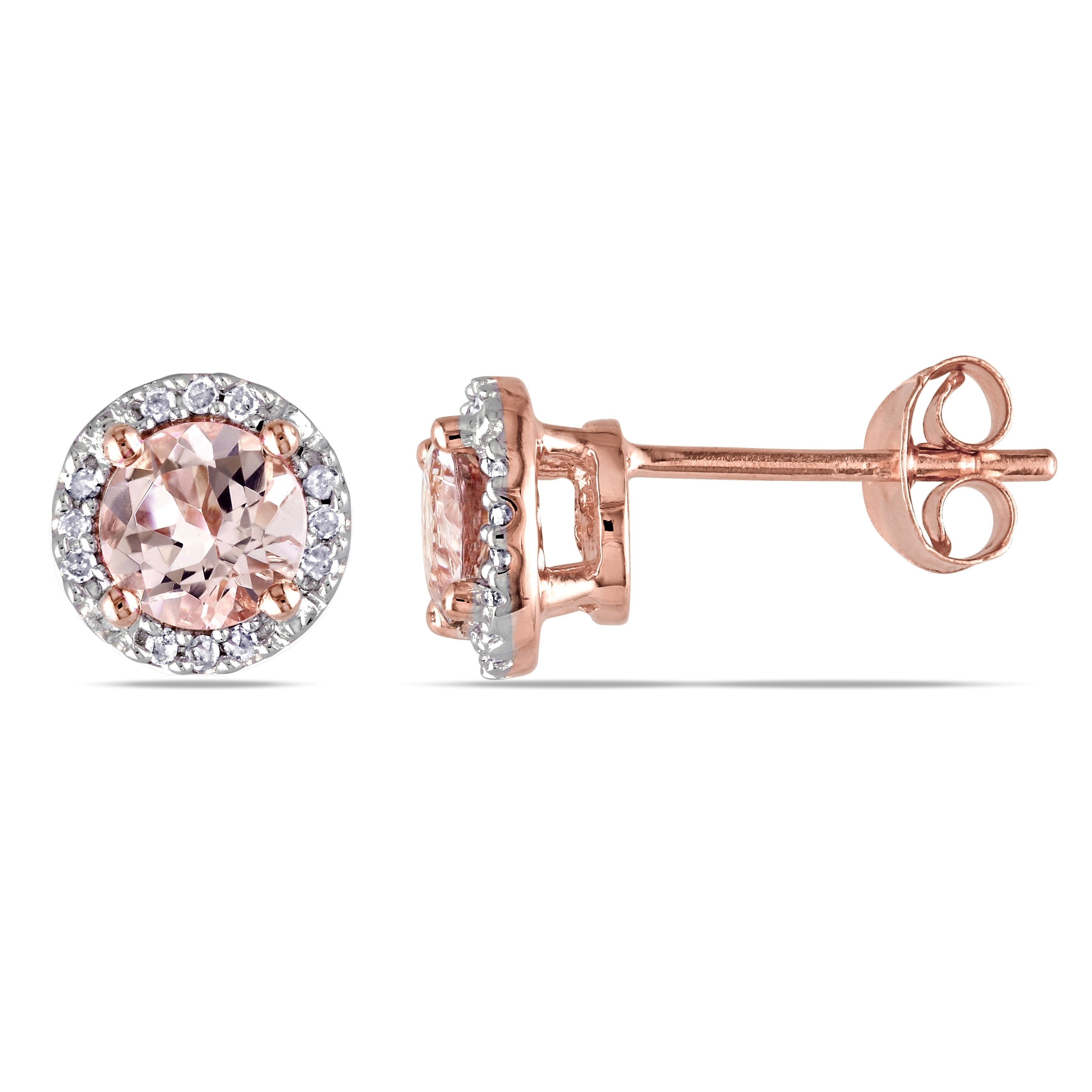 Miadora Rose Goldplated Sterling Silver Morganite And Diamond Accent Halo Stud Earrings