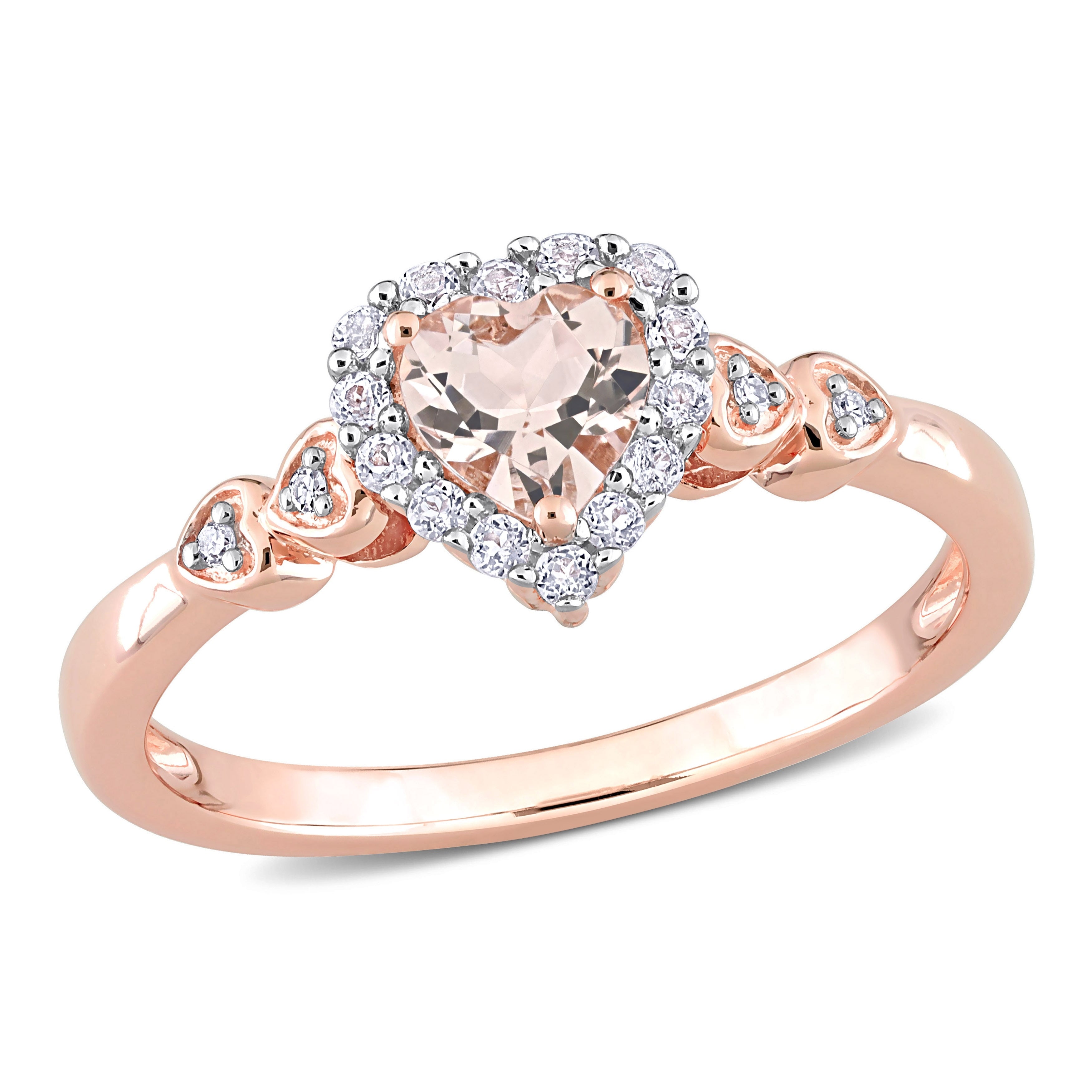 Miadora Rose Plated Sterling Silver Morganite White Topaz And Diamond Accent Heart Halo Ring