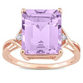 Miadora Rose Plated Sterling Silver Octagon Rose De France White Topaz 3 Stone Cocktail Ring