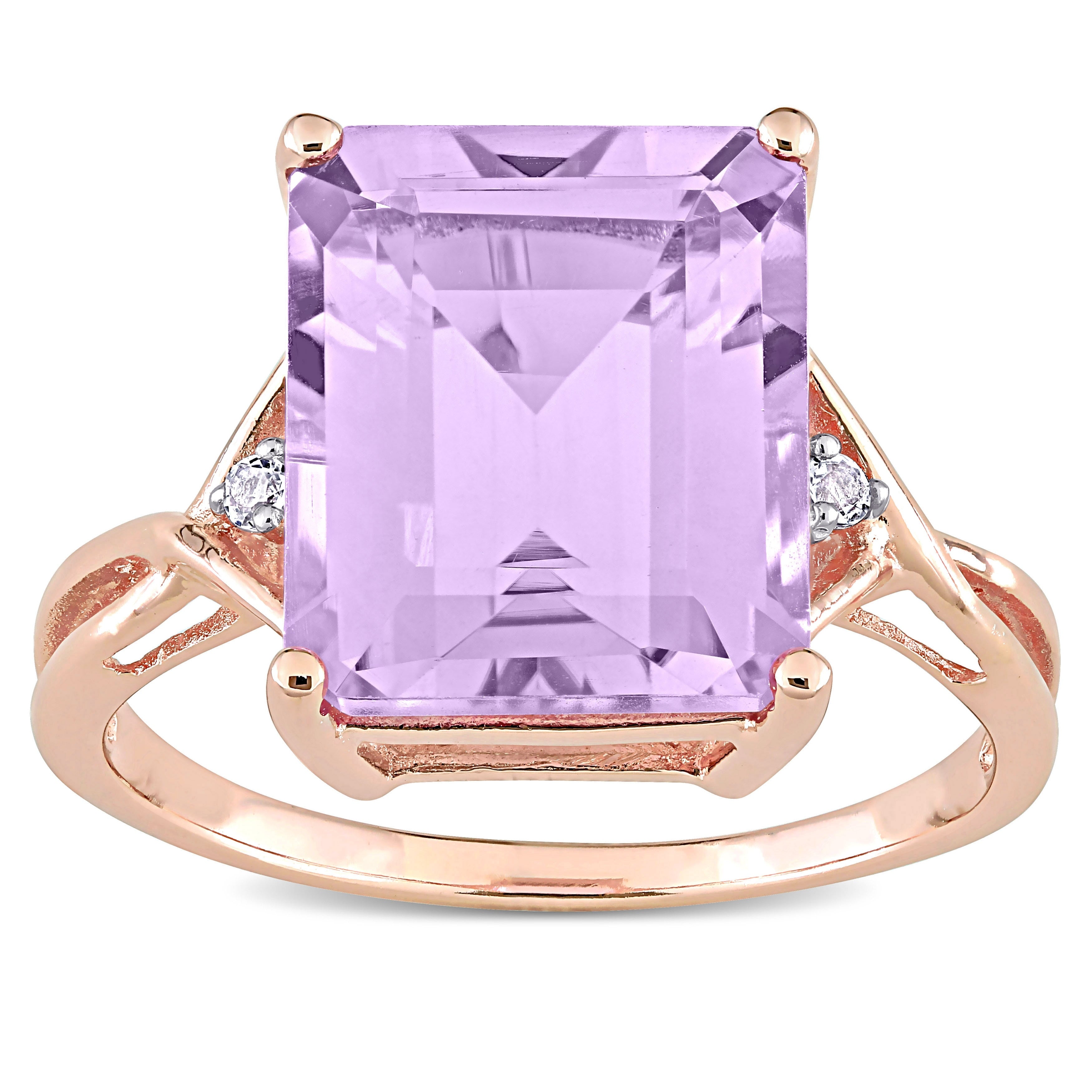 Miadora Rose Plated Sterling Silver Octagon Rose De France White Topaz 3 Stone Cocktail Ring