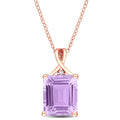 Miadora Rose Plated Sterling Silver Octagon Cut Rose De France White Topaz Solitaire Drop Necklace
