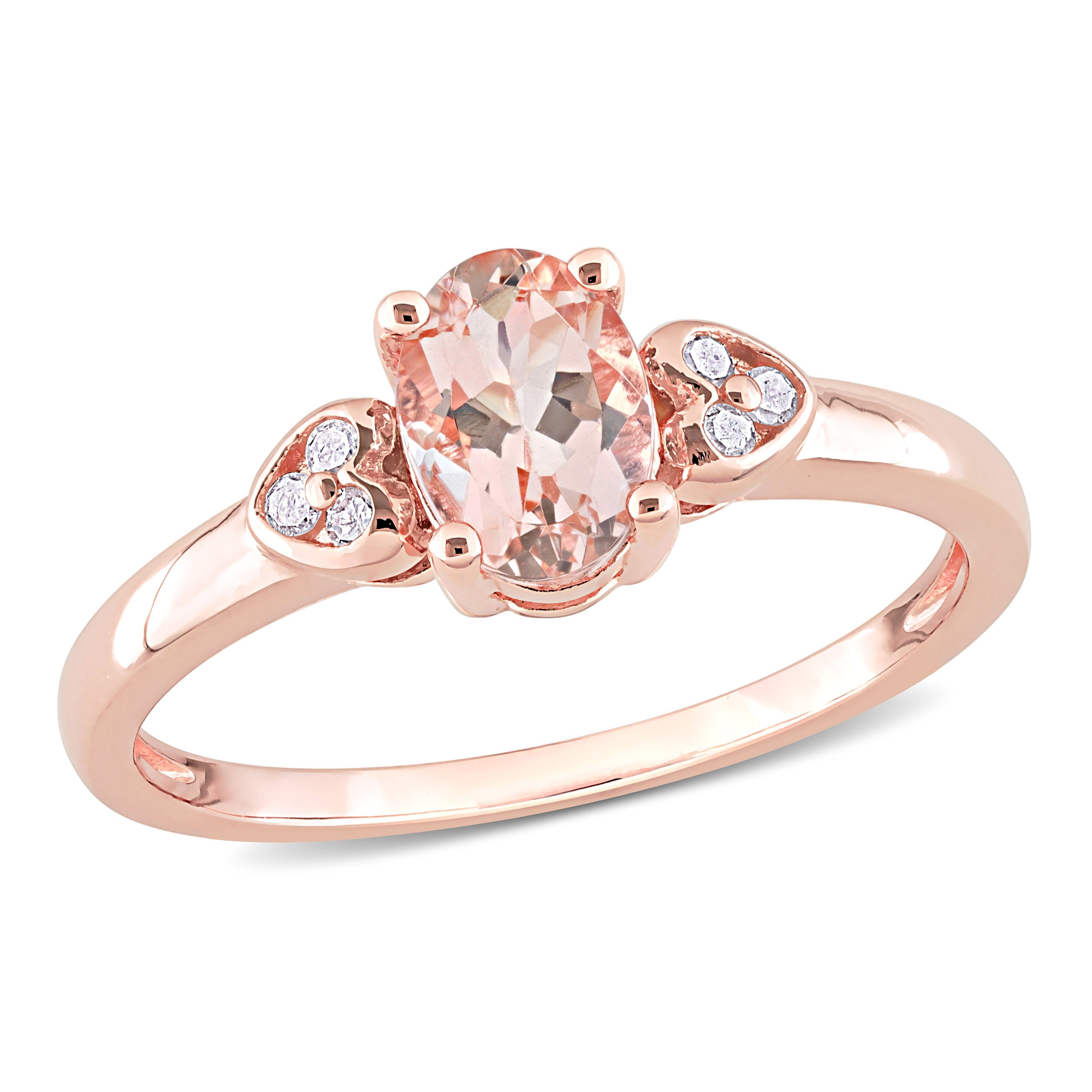 Miadora Rose Plated Sterling Silver Oval Cut Morganite And Diamond Accent Heart Ring