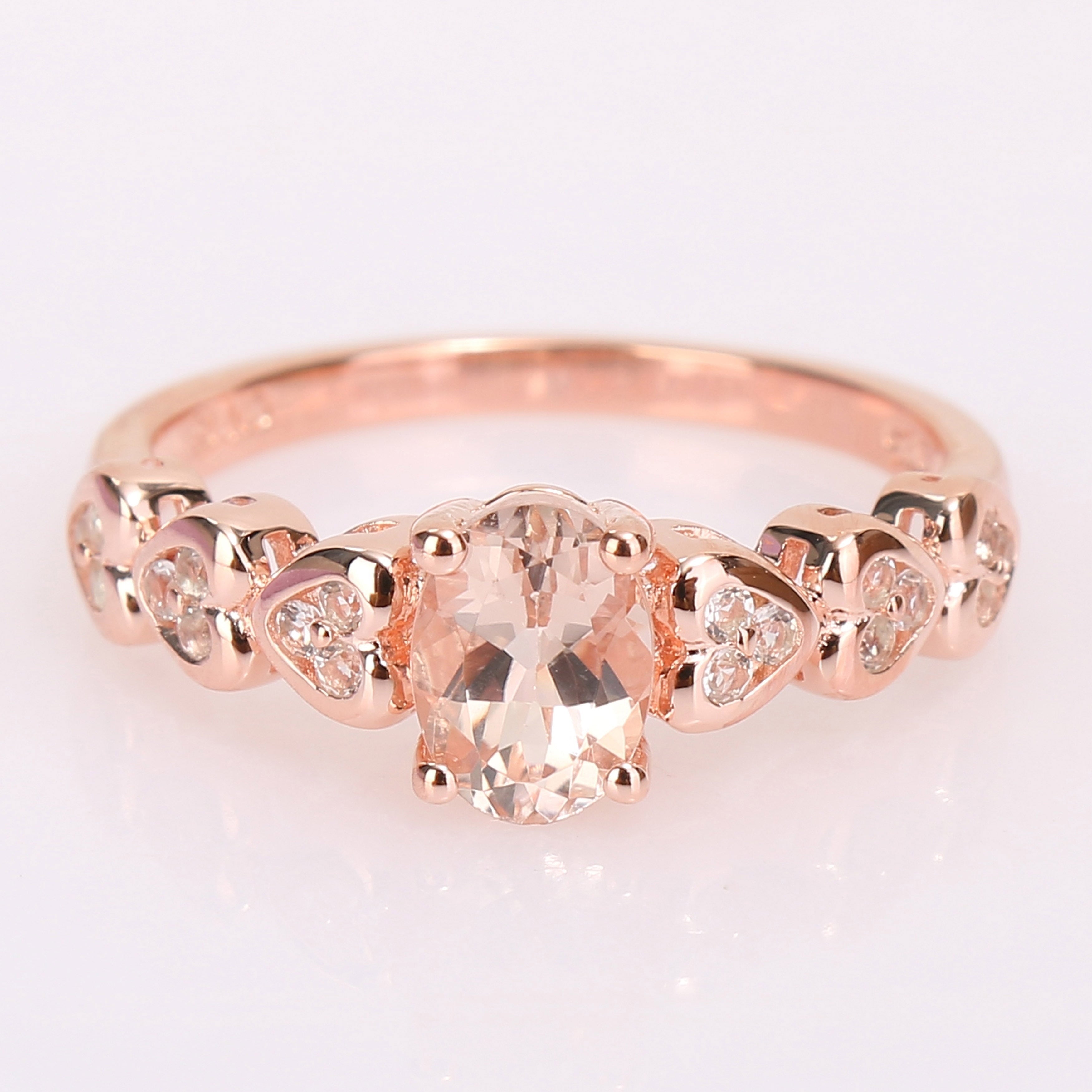 Miadora Rose Plated Sterling Silver Oval Cut Morganite And White Topaz Heart Ring