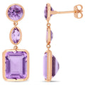 Miadora Rose Plated Sterling Silver Rose De France And Amethyst Link Dangle Earrings