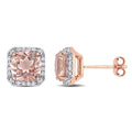 Miadora Rose Plated Sterling Silver Simulated Morganite Cubic Zirconia Cushion Halo Stud Earrings 8.7Mm X 6.1Mm