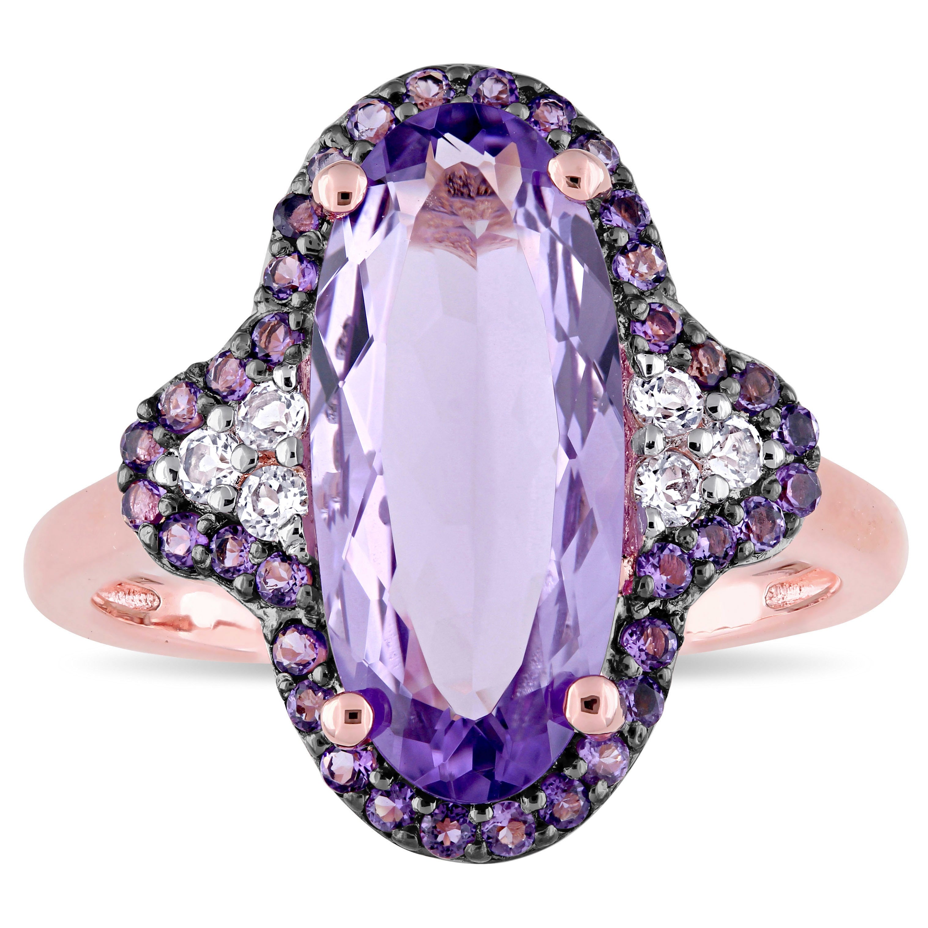 Miadora Rose Plated Sterling Silver With Black Rhodium Amethyst African Amethyst And White Topaz Hal