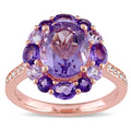 Miadora Rose Silver Amethyst Rose De France And White Topaz Cocktail Ring Purple