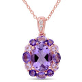 Miadora Rose Silver Amethyst Rose De France And White Topaz Halo Necklace