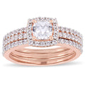 Miadora Rose Silver Created White Sapphire Halo Bridal 3 Ring Set