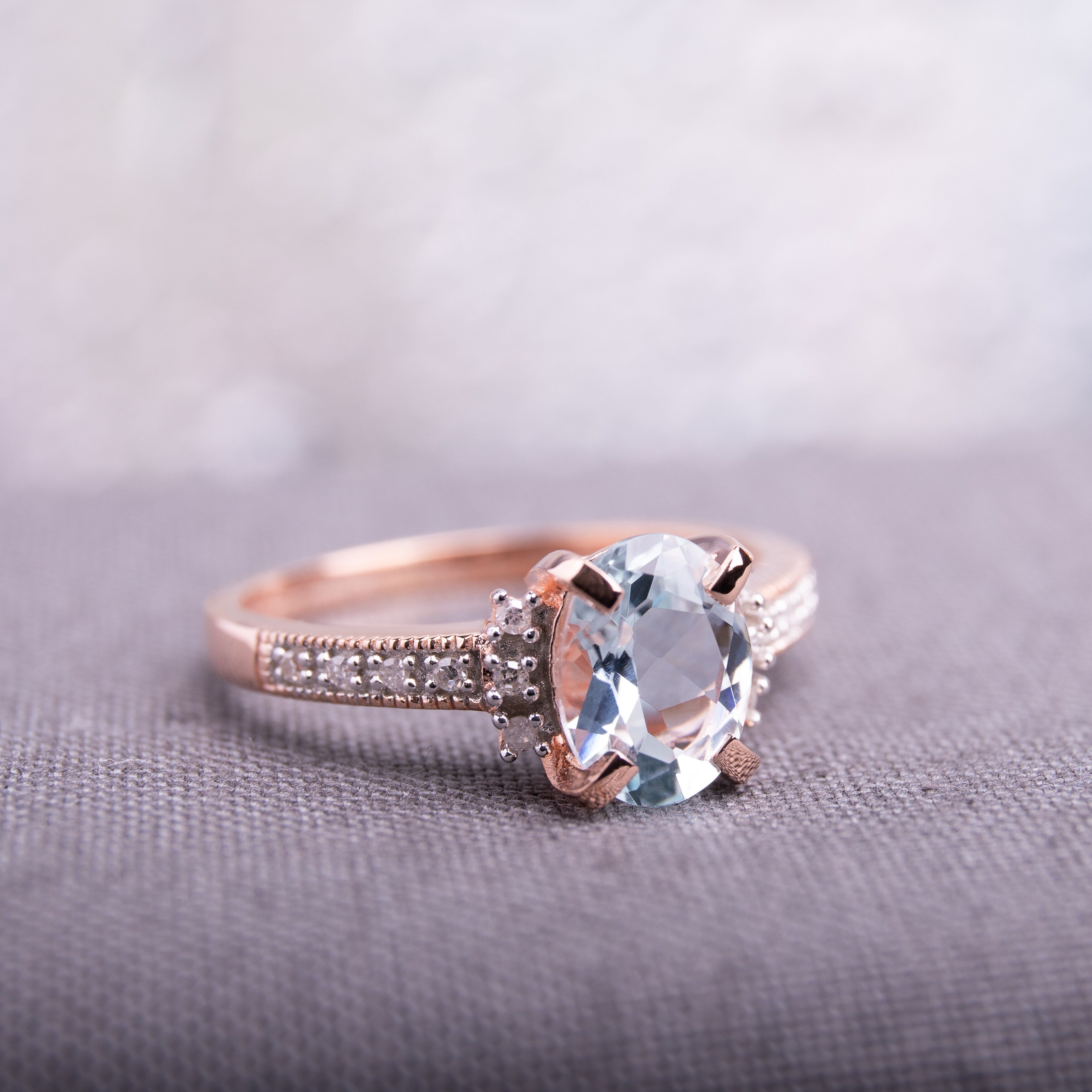Miadora Rose Plated Silver 1Ct Tgw Aquamarine And Diamond Accent Ring