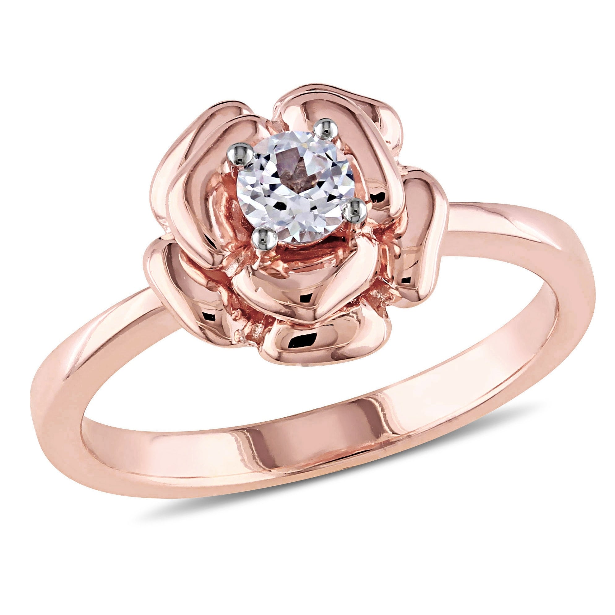 Miadora Rose Plated Silver Created White Sapphire Flower Ring