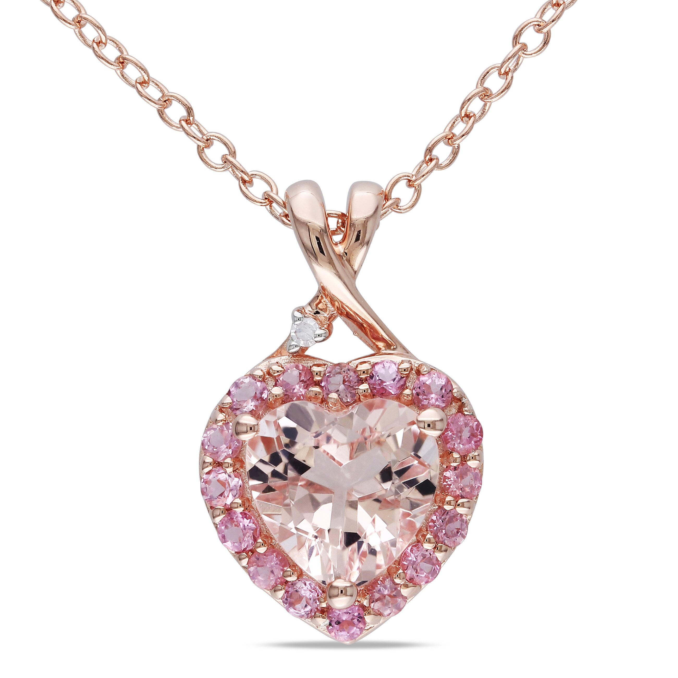 Miadora Rose Plated Silver Morganite Tourmaline And Diamond Necklace