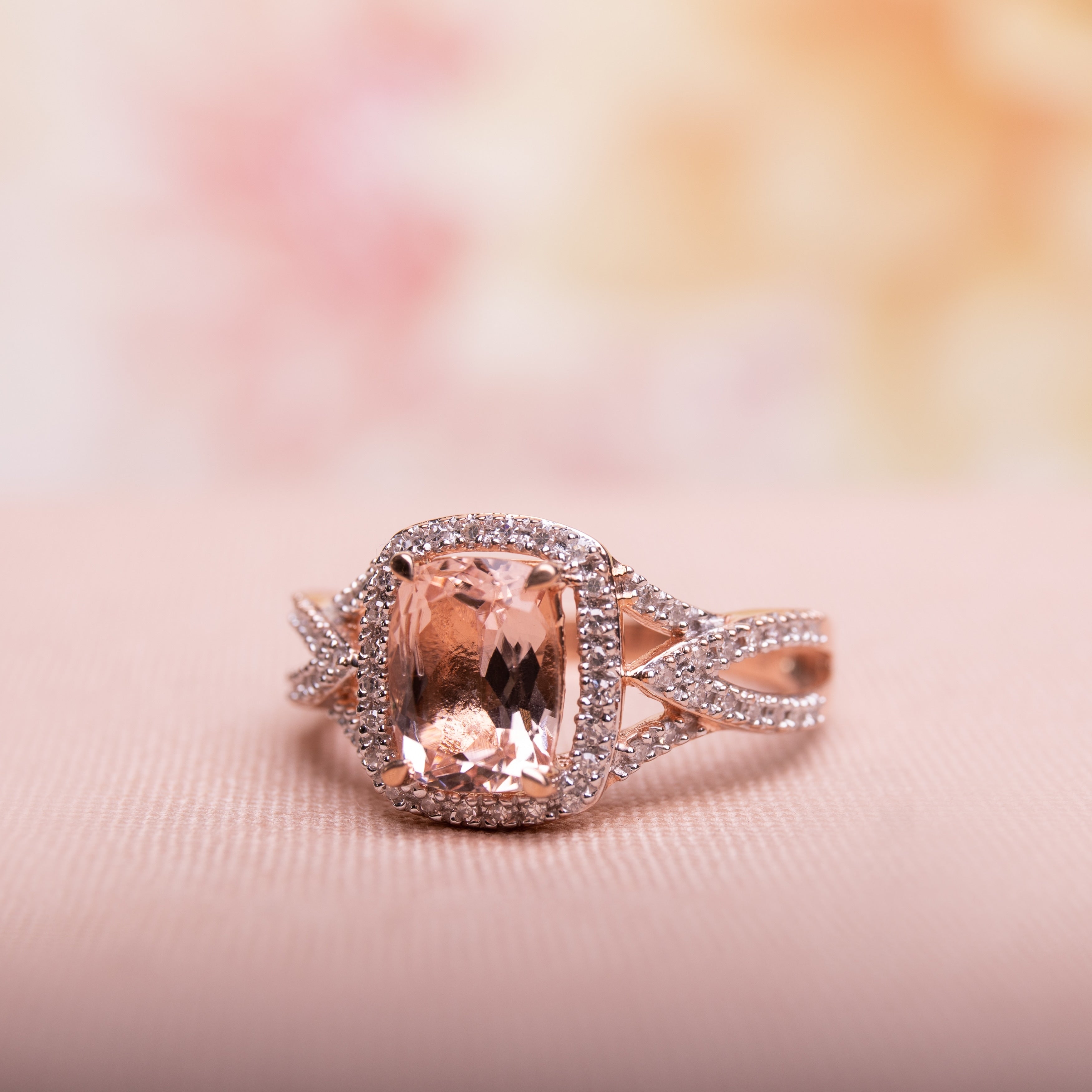 Miadora Signature Collection 10K Rose Gold Cushion Cut Morganite And 1 6Ct Tdw Diamond Crossover Engagement Ring G H I1 I2