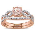 Miadora Signature Collection 10K Rose Gold Morganite And 1 6Ct Tdw Diamond Bridal Ring Set