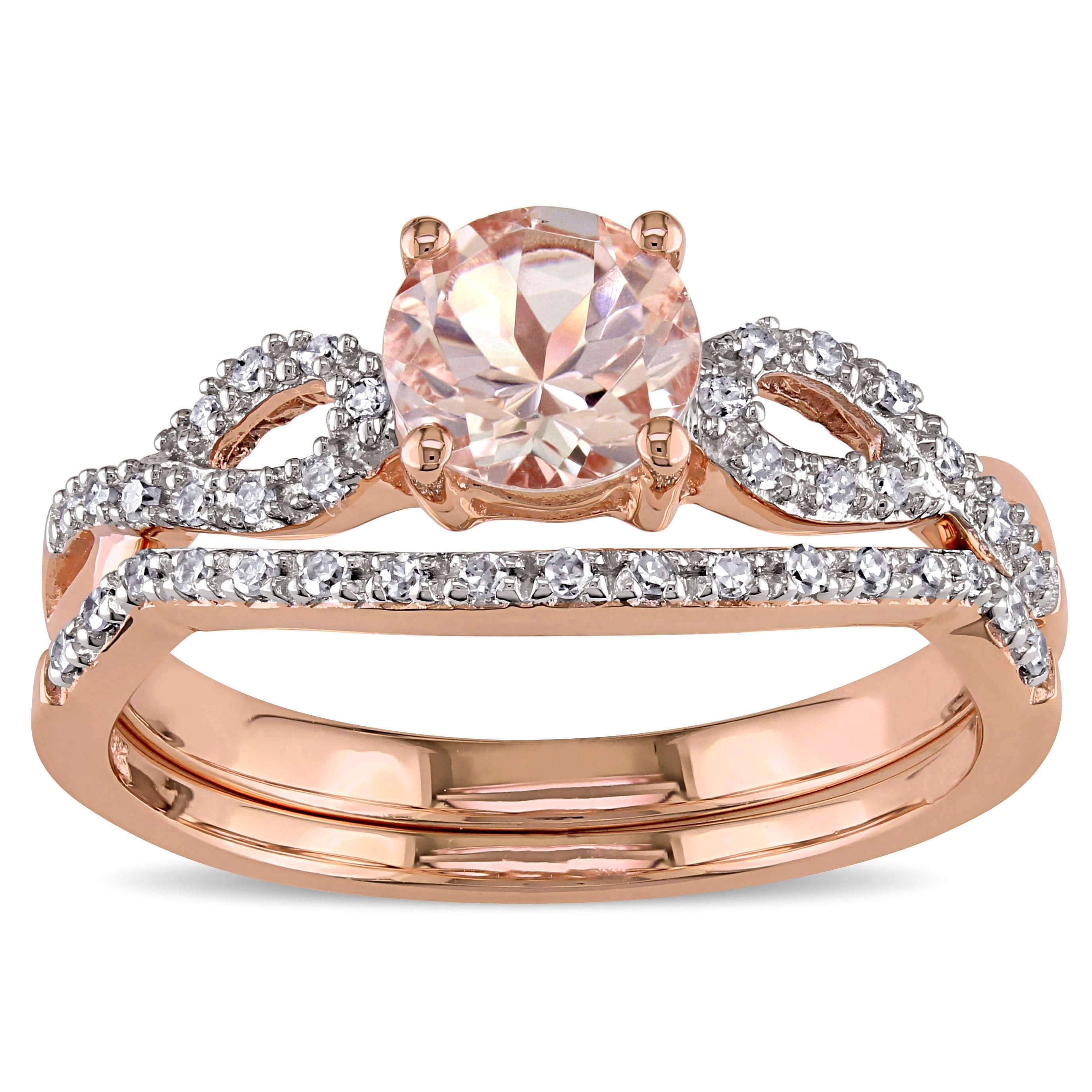 Miadora Signature Collection 10K Rose Gold Morganite And 1 6Ct Tdw Diamond Bridal Ring Set