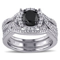 Miadora Signature Collection 10K White Gold 1 1 2Ct Tdw Black And White Diamond 3 Piece Halo Bridal Ring Set G H I2 I3