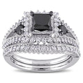 Miadora 10K White Gold 2Ct Tdw Black And White Diamond 3 Stone Bridal Set