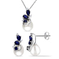 Miadora Signature Collection 10K White Gold Freshwater Pearl Sapphire And 1 10Ct Tdw Diamond Earrings And Necklace Set