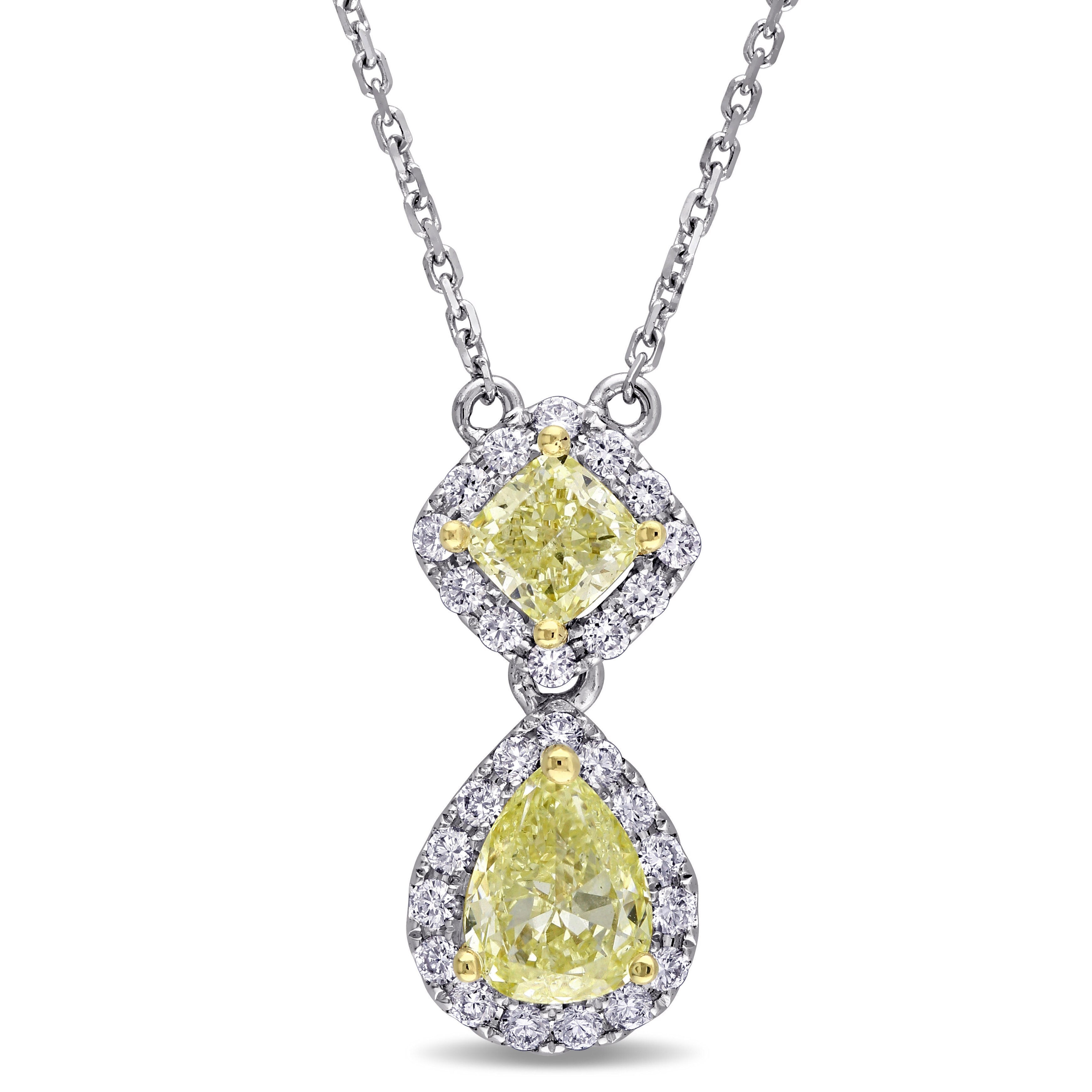 Miadora Signature Collection 14K 2 Tone White And Yellow Gold 2Ct Tdw Pear And Cushion Cut Yellow Diamond Necklace G H Si1 Si2