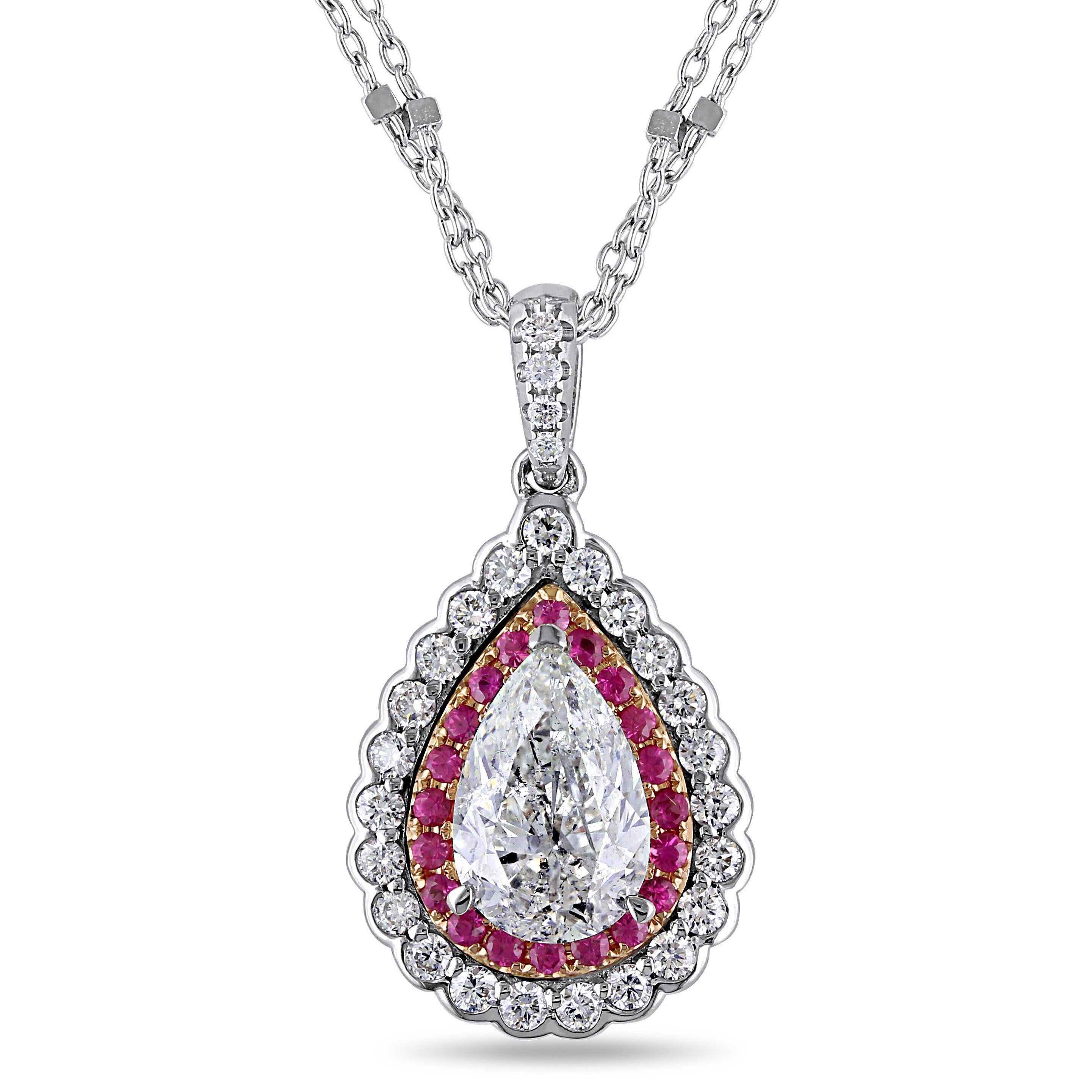 Miadora Signature Collection 14K Gold Pink Sapphire 2Ct Tdw Diamond Teardrop Necklace