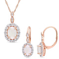 Miadora Signature Collection 14K Rose Gold Opal White Topaz Diamond Accent Halo Necklace And Leverback Earrings Set