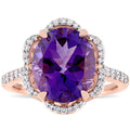 Miadora Signature Collection 14K Rose Gold Oval Cut African Amethyst And 1 2Ct Tdw Diamond Floral Ha
