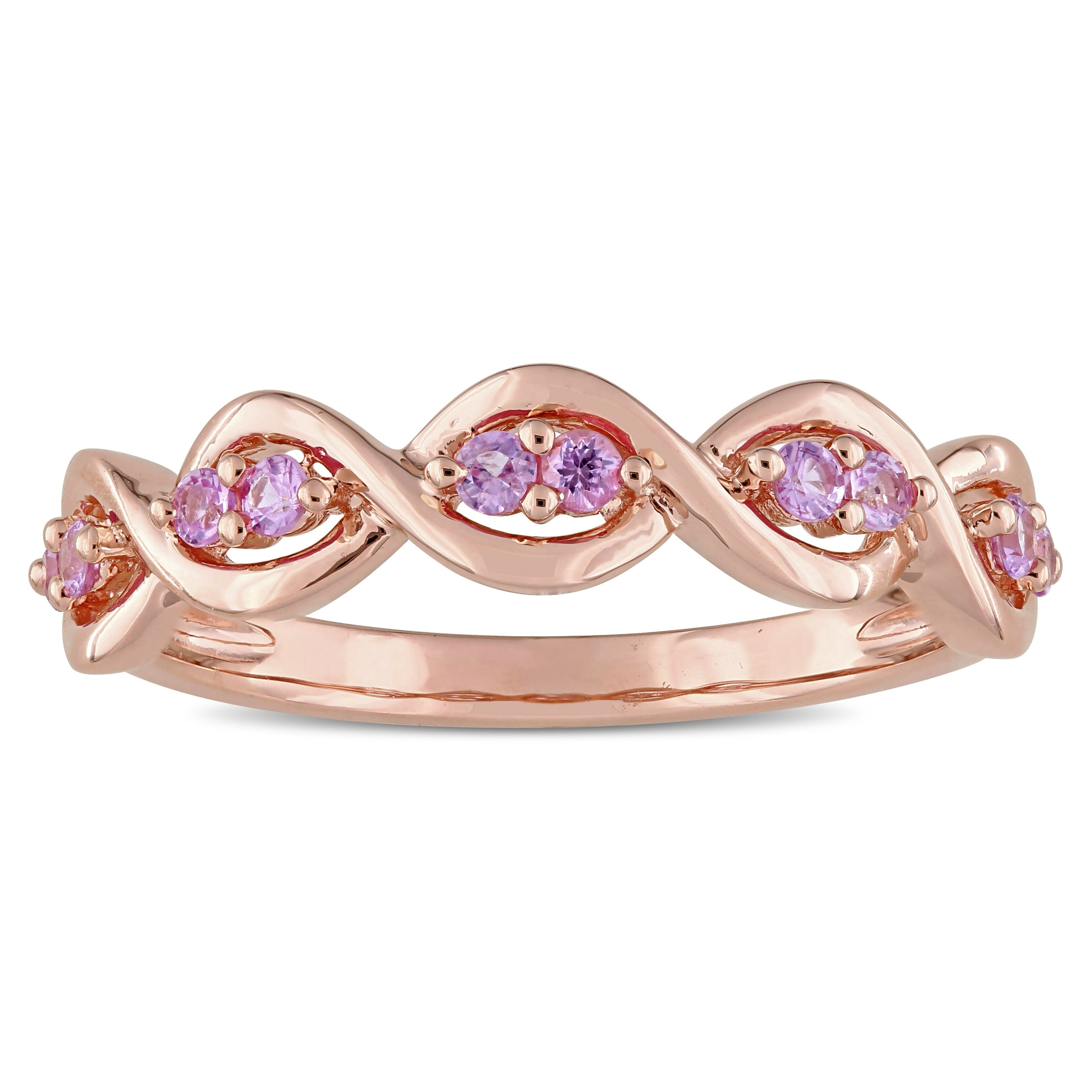 Miadora Signature Collection 14K Rose Gold Pink Sapphire Semi Eternity Infinity Anniversary Band