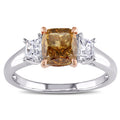 Miadora Signature Collection 14K Two Tone Gold 1 3 4Ct Tdw Certified Brown And White Diamond 3 Stone