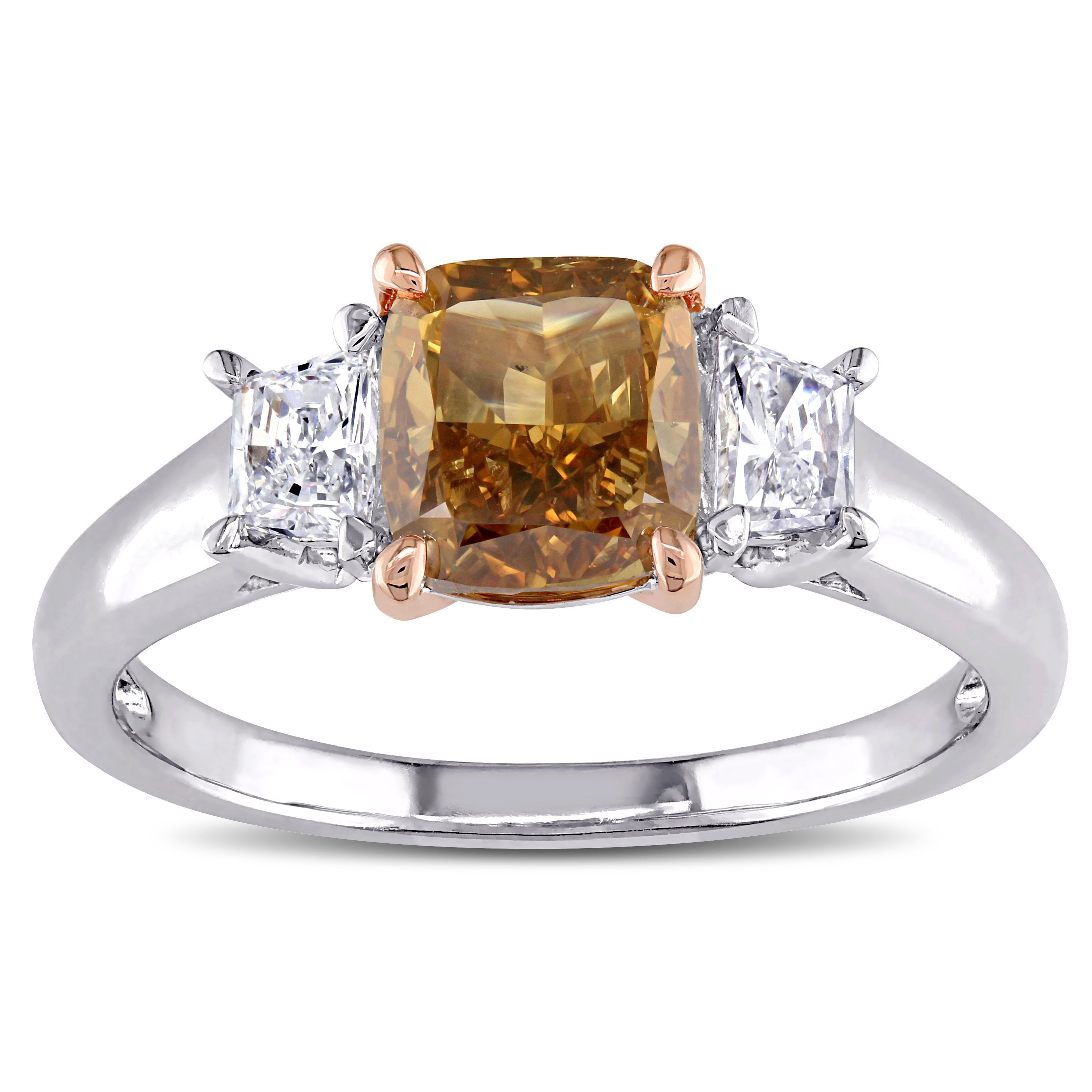 Miadora Signature Collection 14K Two Tone Gold 1 3 4Ct Tdw Certified Brown And White Diamond 3 Stone